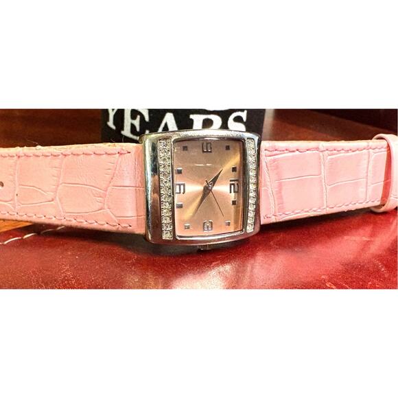 Women's 30mm Silver Tone Mary Kay Watch, Crystal Accents with Pink Band and Face - Picture 2 of 3